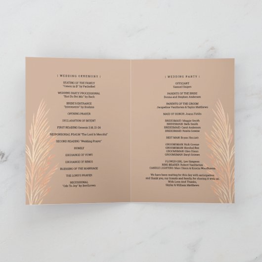 Pampas Grass Hochzeitfeier Neutral geflochten Programm (Innenseite)