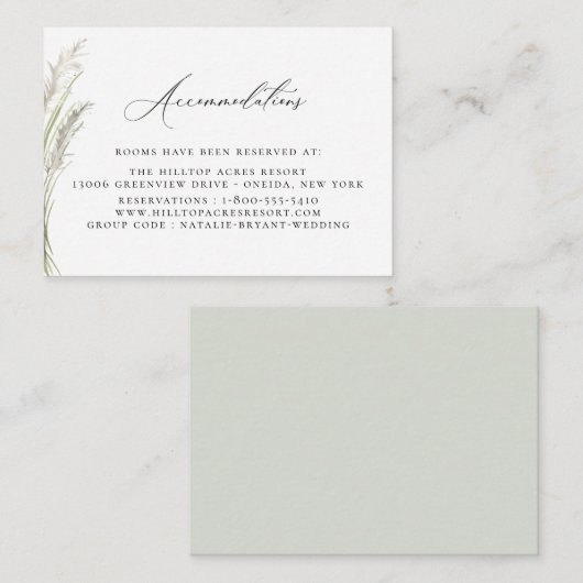 Pampas Grass Hochzeitsunterkünfte am Strand Begleitkarte (Vorne/Hinten)