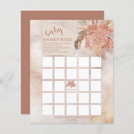 Pampas Grass | Hydrangeas Babydusche Bingo Card (Vorne/Hinten)