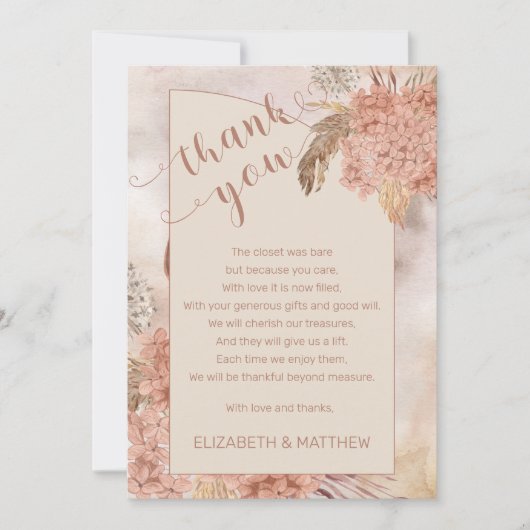 Pampas Grass | Hydrangeas Babydusche Vielen Dank Dankeskarte (Vorderseite)