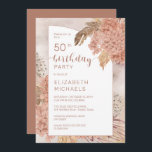 Pampas Grass Hydrangeas Blooms 50. Geburtstagspart Einladung<br><div class="desc">Erdgeschichtes bohemianisches Wasserfarben getrocknete Hydrangeas,  Allium und Pampas Gras Blütengras "50th Birthday Party" Frauengeburtstagsdesign. Composite Design von Holiday Hearts Designs (Rechte vorbehalten).</div>