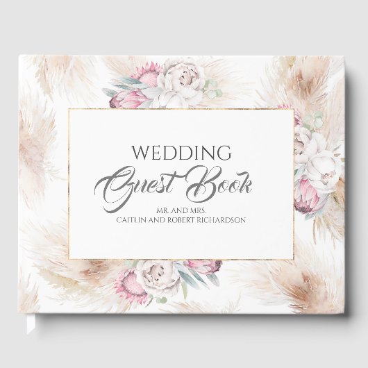Pampas Grass King Protea Floral Wedding Gästebuch (Vorderseite)