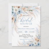 Pampas Grass Light Blue Floral Bridal Shower Einladung (Vorderseite)
