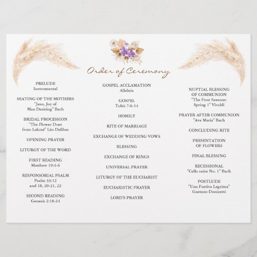 Pampas Grass Lila Orchid TriFold Hochzeitsprogramm (Hinten)