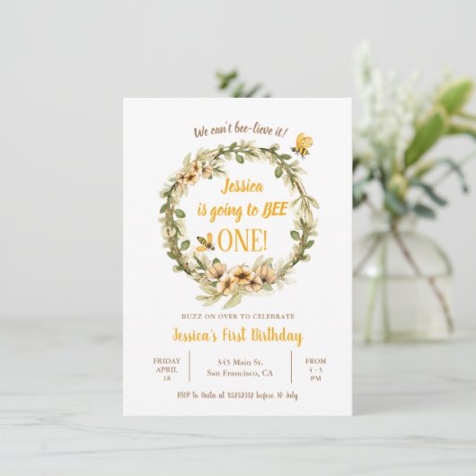 Pampas Grass Little Bunny Turning One Birthday I Einladung (Stehend Vorderseite)