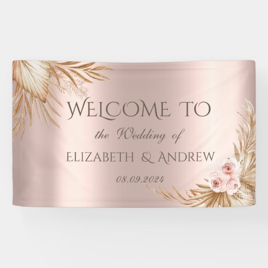 Pampas Grass Luxury Rose Gold Wedding Banner (Horizontal)