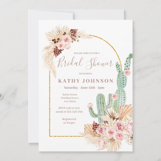 Pampas Grass Mexican Fiesta Brautparty Einladung (Vorderseite)