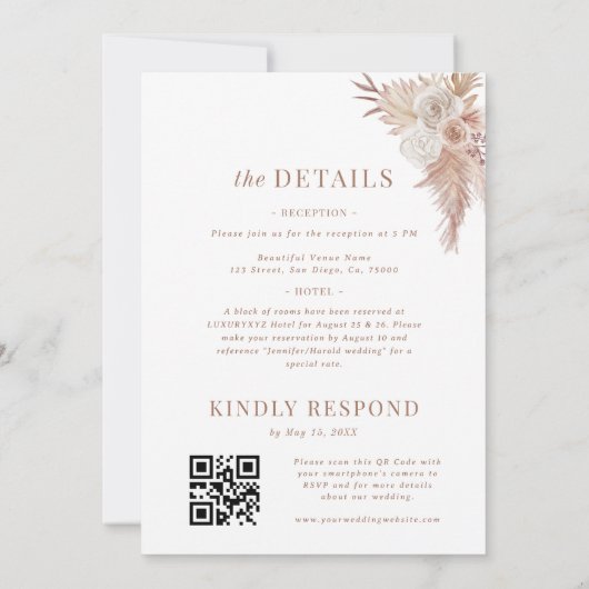 Pampas Grass Minimal Schlicht in einer Hochzeit Einladung (Rückseite)