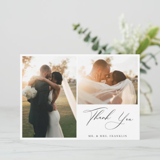 Pampas Grass Modernes Script Hochzeitsschreiben Fo Dankeskarte (Stehend Vorderseite)