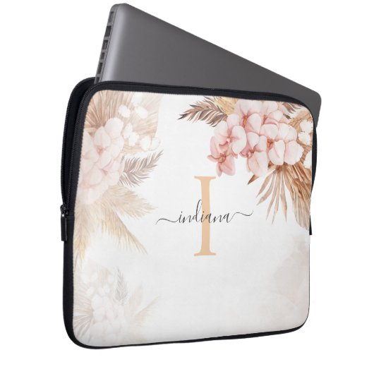 Pampas Grass Monogram Initial Name Script Laptopschutzhülle (Vorne Rechts)