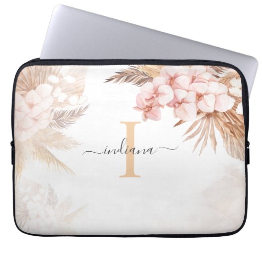 Pampas Grass Monogram Initial Name Script Laptopschutzhülle (Vorderseite)