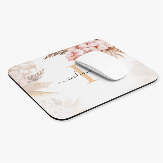 Pampas Grass Monogram Initial Name Script Mousepad