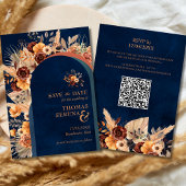 Pampas Grass Navy Blue speichert den Date QR Code Einladung