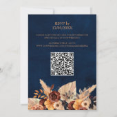Pampas Grass Navy Blue speichert den Date QR Code Einladung (Rückseite)