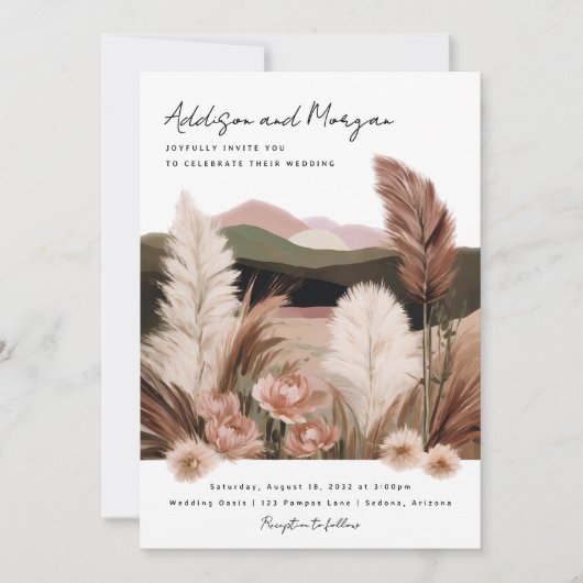 Pampas Grass Neutrale Wüste Landschaft Boho Weddin Einladung (Vorderseite)