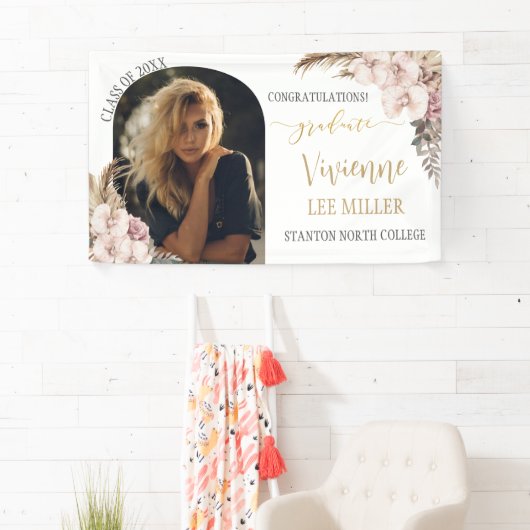 Pampas Grass Orchid Foto Graduation Party Banner (Insitu)