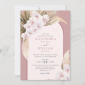 Pampas Grass Orchids Dusty Rose Tropische Hochzeit Einladung (Vorderseite)