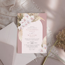 Pampas Grass Orchids Dusty Rose Tropische Hochzeit Einladung