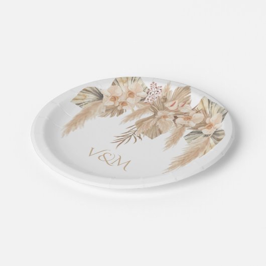 Pampas Grass Orchids Topical Boho Pappteller (Schrägansicht)