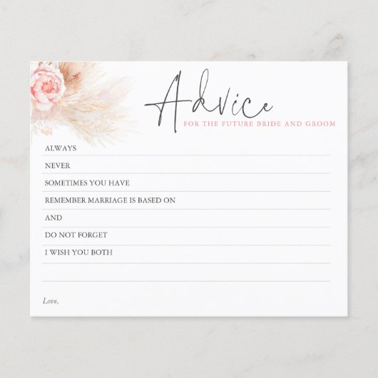 Pampas Grass Pink Advice Card (Vorderseite)