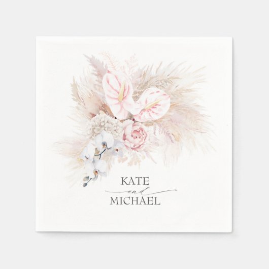Pampas Grass Pink Anthuriums Elegant Tropical Serviette (Vorderseite)