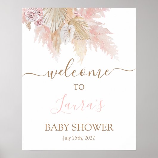 Pampas Grass Pink Baby Dusche Begrüßungszeichen Poster (Vorne)