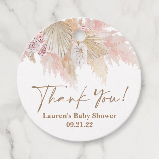 Pampas Grass Pink Babydusche Begrüßungstags Geschenkanhänger (Vorderseite)