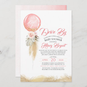 Pampas Grass Pink Ballon Drive By Baby Shoower Einladung