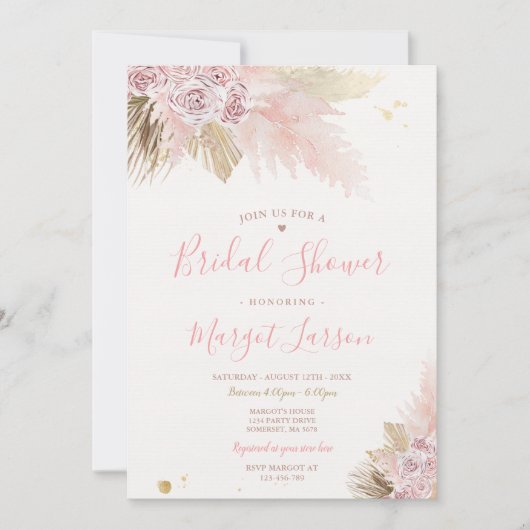 Pampas Grass Pink Bohemisch Wüste Brautparty Einladung (Vorderseite)