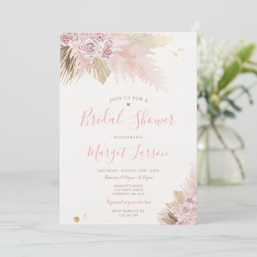 Pampas Grass Pink Bohemisch Wüste Brautparty Einladung (Stehend Vorderseite)