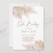 Pampas Grass Pink Boho Chic Baby Shower Girl Einladung (Vorderseite)