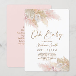 Pampas Grass Pink Boho Chic Baby Shower Girl Einladung