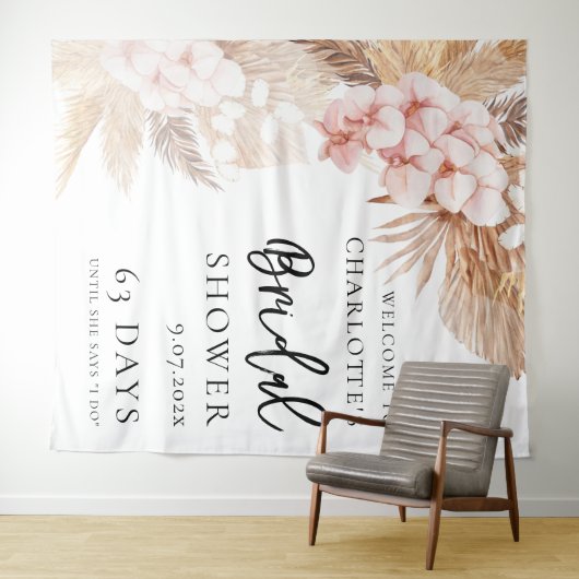 Pampas Grass Pink Brautparty Willkommen Wandteppich (Beispiel (Horizontal))