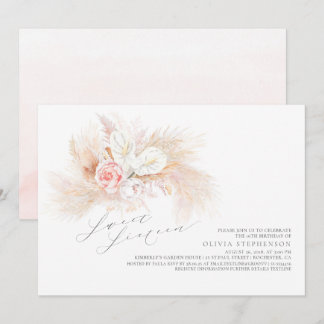 Pampas Grass Pink Floral 16 . Geburtstag Geburtsta Einladung
