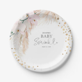 Pampas Grass Pink Floral Baby Sprinkle Pappteller
