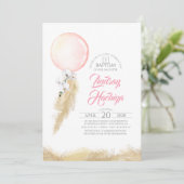 Pampas Grass Pink Floral Ballon Taufe Einladung (Stehend Vorderseite)