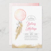 Pampas Grass Pink Floral Ballon Taufe Einladung (Vorne/Hinten)
