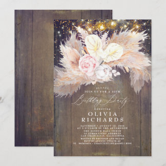 Pampas Grass Pink Floral Rustikaler Geburtstag Einladung