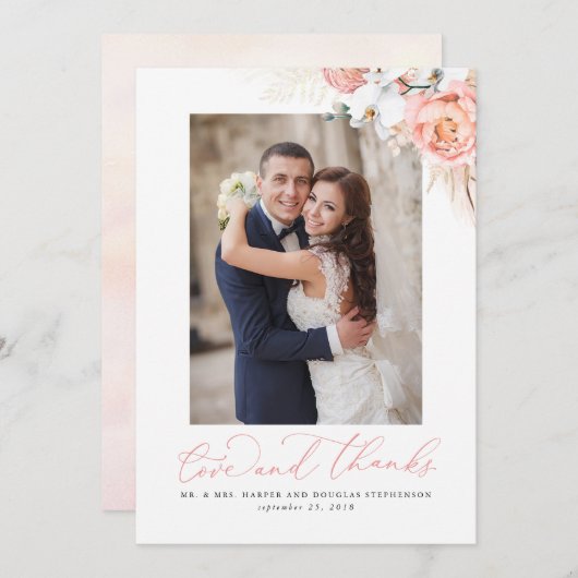 Pampas Grass Pink Floral Wedding Vielen Dank Dankeskarte (Vorne/Hinten)