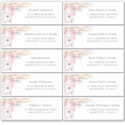 Pampas Grass Pink Gastnamen Adressenmarken Aufkleber (Vorderseite)