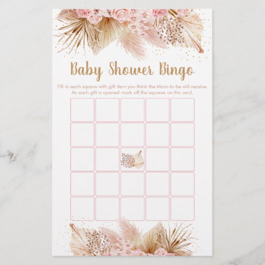 Pampas Grass Pink Gold Baby Dusche Bingo Spiel (Vorderseite)