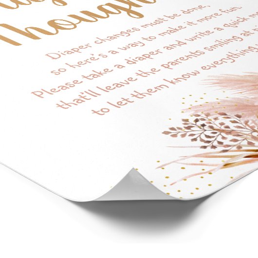 Pampas Grass Pink Gold Floral Baby Diaper Gedanken Poster (Ecke)