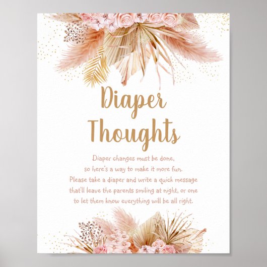Pampas Grass Pink Gold Floral Baby Diaper Gedanken Poster (Vorne)