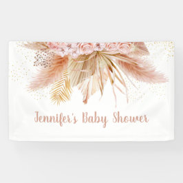Pampas Grass Pink Gold Floral Baby Dusche Banner