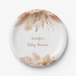 Pampas Grass Pink Gold Floral Baby Dusche Pappteller