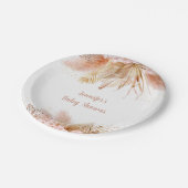 Pampas Grass Pink Gold Floral Baby Dusche Pappteller (Schrägansicht)