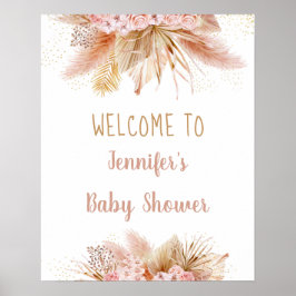 Pampas Grass Pink Gold Floral Baby Dusche Poster
