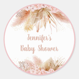 Pampas Grass Pink Gold Floral Baby Dusche Runder Aufkleber