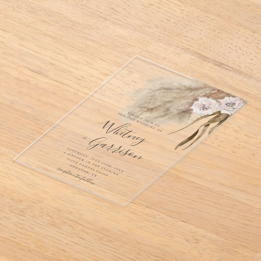 Pampas Grass Pink Hochzeit Acryleinladungen (Ablage )
