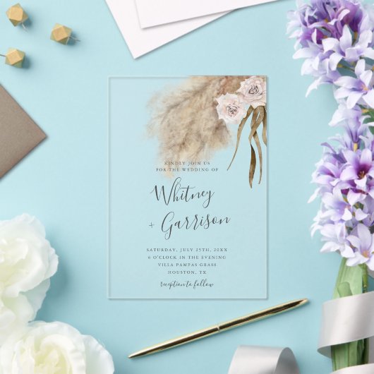 Pampas Grass Pink Hochzeit Acryleinladungen (In Situ (Hochzeit))